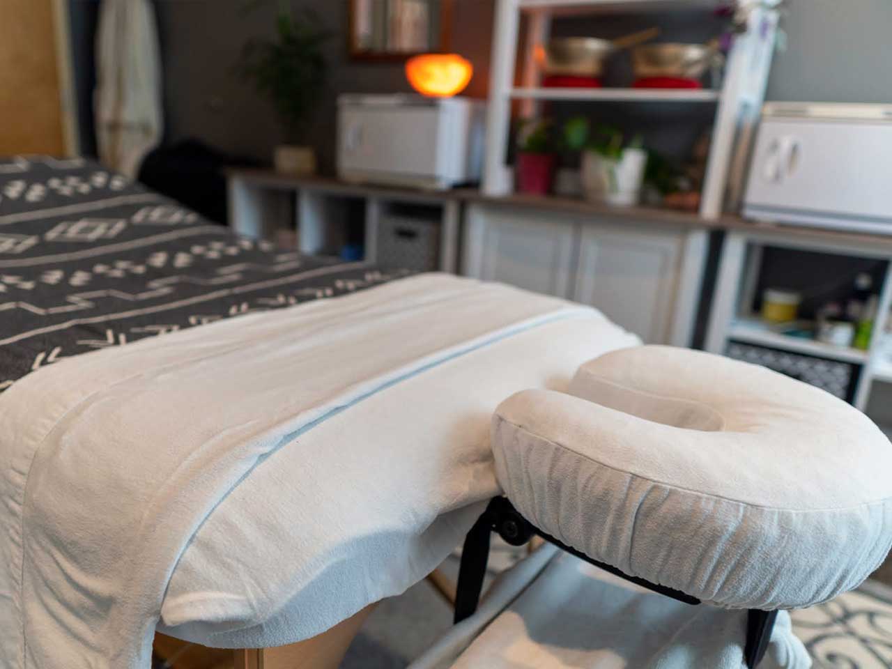 Picture of massage table with supplies